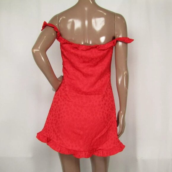 NEW LINE AND DOT Mini Dress Scarlet Red Size S Penni Off The Shoulder Ruffle - Picture 3 of 9